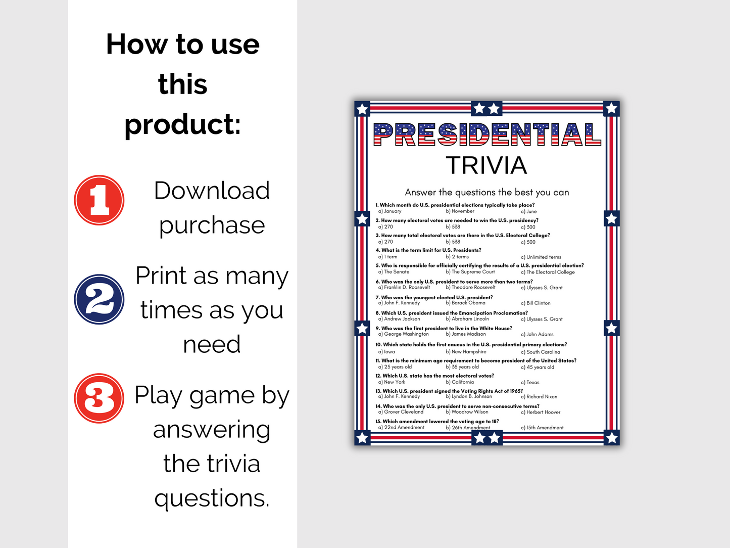 Presidential Trivia Game