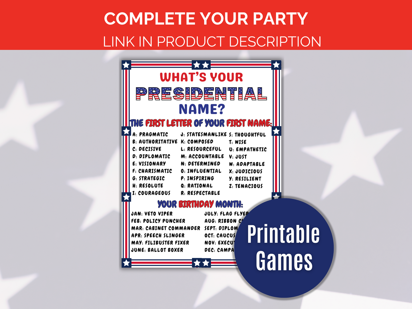 Presidential Trivia Game