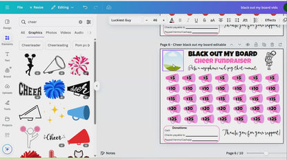 Editable Cheer Black Out My Board Fundraiser