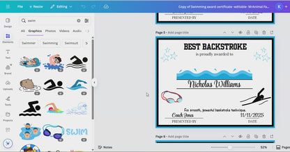 Editable Swimming Award Certificates