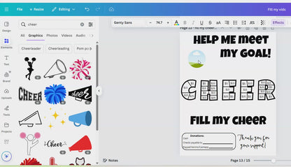 Editable Fill My Cheer Fundraiser Template