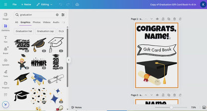 Graduation Gift Card Book Editable or Printable