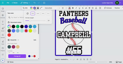 Editable Baseball Locker Sign Template