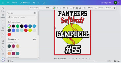 Editable Softball Locker Sign Template