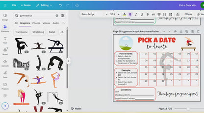 Editable Gymnastics Pick A Date