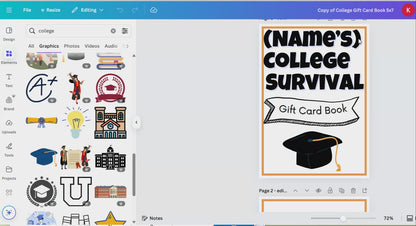 College Gift Card Book Editable or Printable