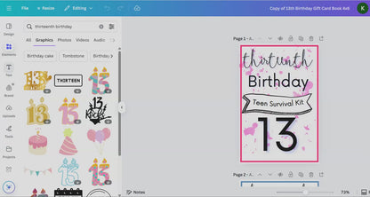 13th Birthday Gift Card Book Editable or Printable