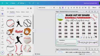 Editable Baseball Black Out My Board Fundraiser