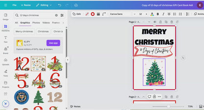 12 Days of Christmas Gift Card Book Editable