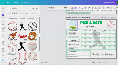Editable Baseball Pick A Date