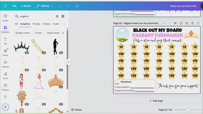 Editable Pageant Black Out My Board Fundraiser