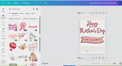 Mothers Day Gift Card Book Editable or Printable