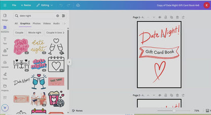 Date Night Gift Card Book Editable or Printable