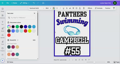 Editable Swimming Locker Sign Template