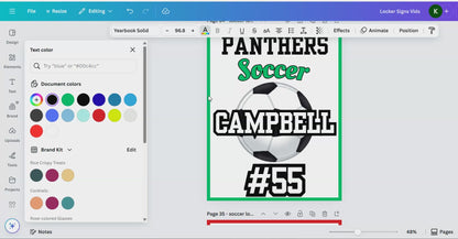 Editable Soccer Locker Sign Template
