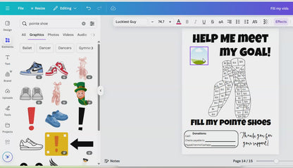 Editable Fill My Ballet Shoe Fundraiser Template