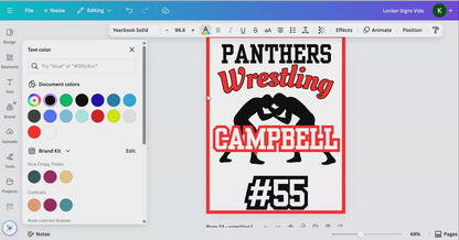 Editable Wrestling Locker Sign Template
