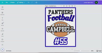 Editable Football Locker Sign Template