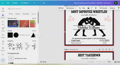 Editable Wrestling Award Certificates
