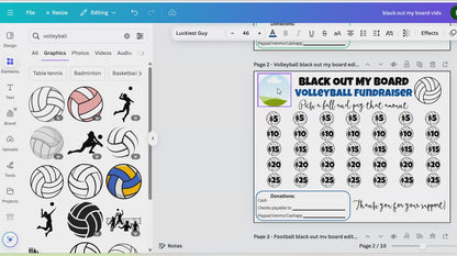 Editable Volleyball Black Out My Board Fundraiser