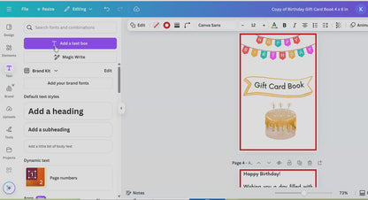 Birthday Gift Card Book Editable or Printable