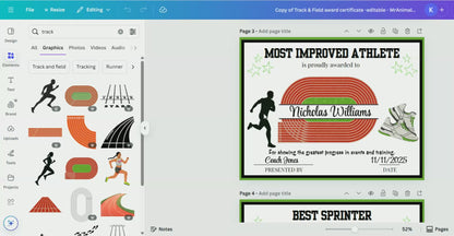 Editable Track + Field Award Certificates