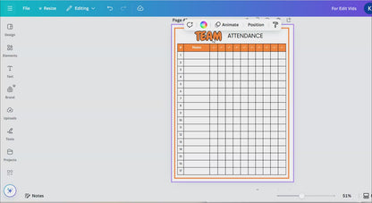 Sports Attendance Sheet (Editable)