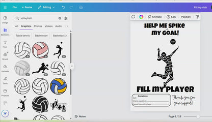 Editable Fill My Volleyball Player Fundraiser Template