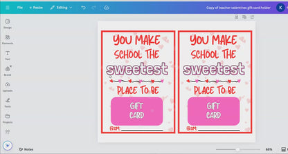 Teacher Valentine Day Gift Card Holder (Editable)