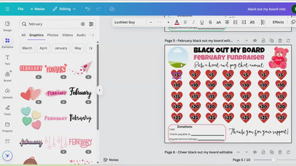 Editable February Black Out My Board Fundraiser