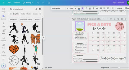 Editable Girls Basketball Pick A Date