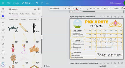 Editable Pageant Pick A Date Donation