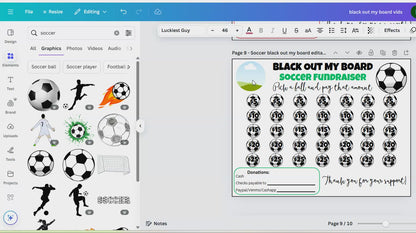 Editable Soccer Black Out My Board Fundraiser