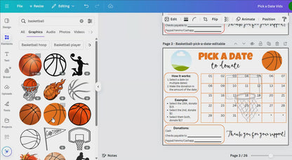 Editable Basketball Pick A Date