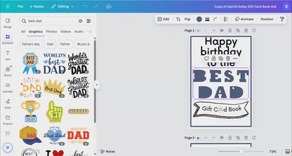 Dad Birthday Gift Card Book Editable or Printable