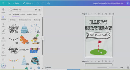 Birthday Gift Card Book for Him Editable or Printable