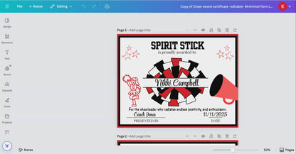 Editable Cheerleading Award Certificates