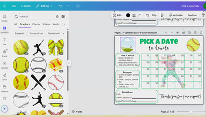 Editable Softball Pick A Date