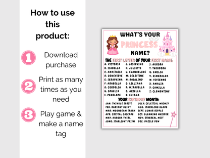 What's Your Princess Name Game + Name Tags