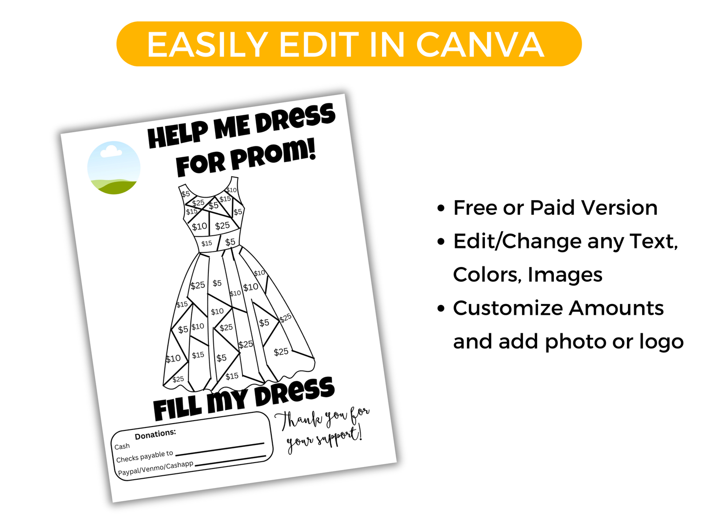 Editable Fill My Dress Fundraiser Template