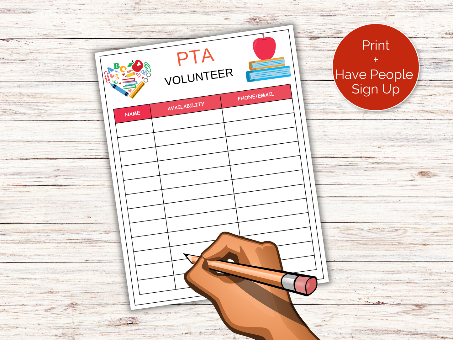 PTA Volunteer Sign Up Sheet
