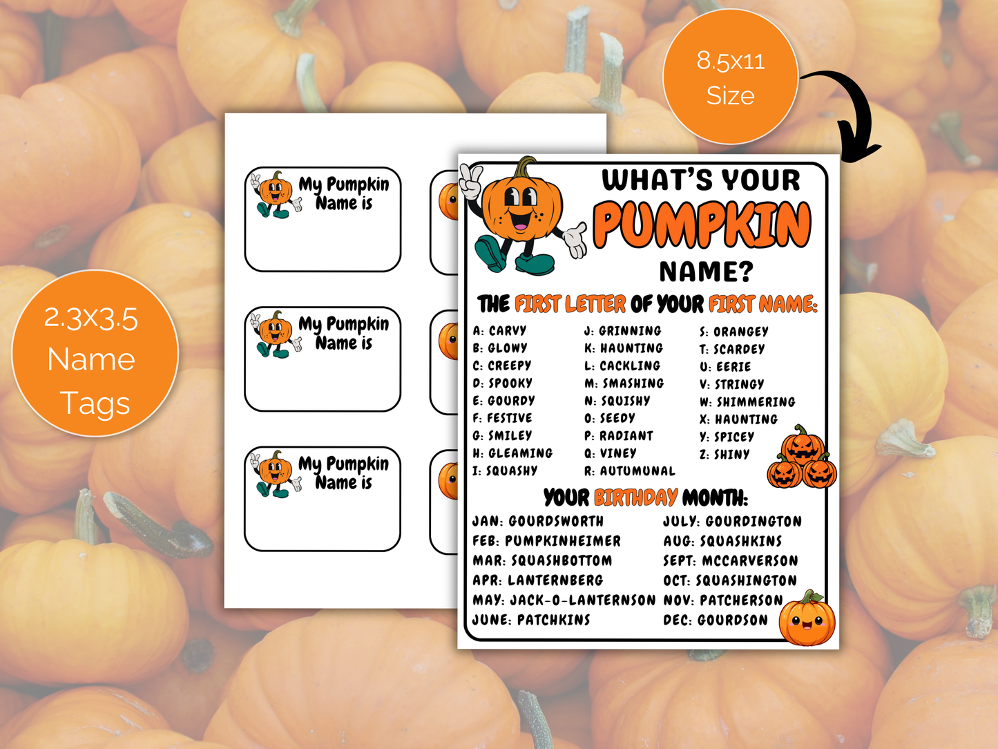 What's Your Pumpkin Name Game + Name Tags