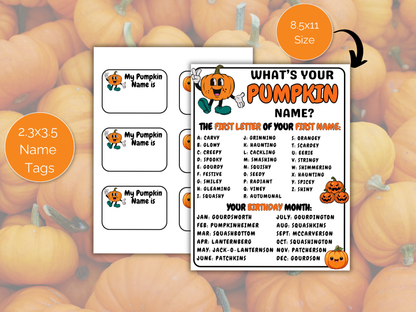 What's Your Pumpkin Name Game + Name Tags
