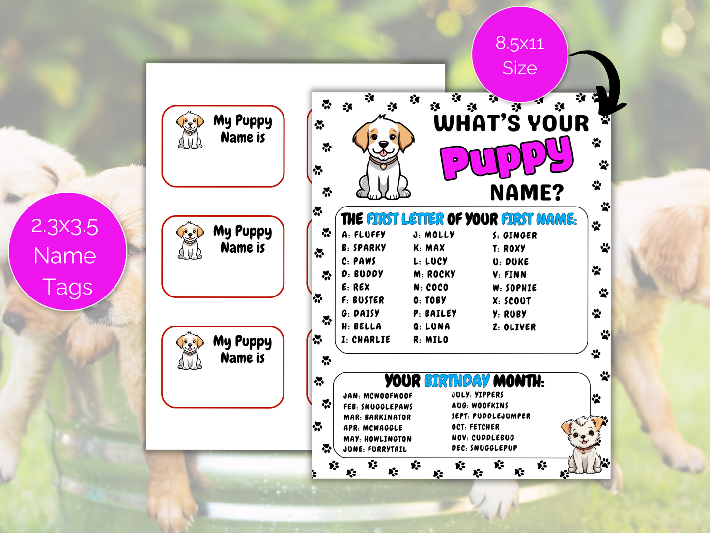 What's Your Puppy Name Game + Name Tags