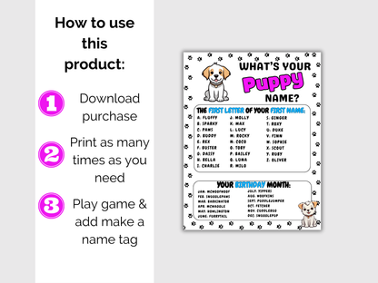What's Your Puppy Name Game + Name Tags