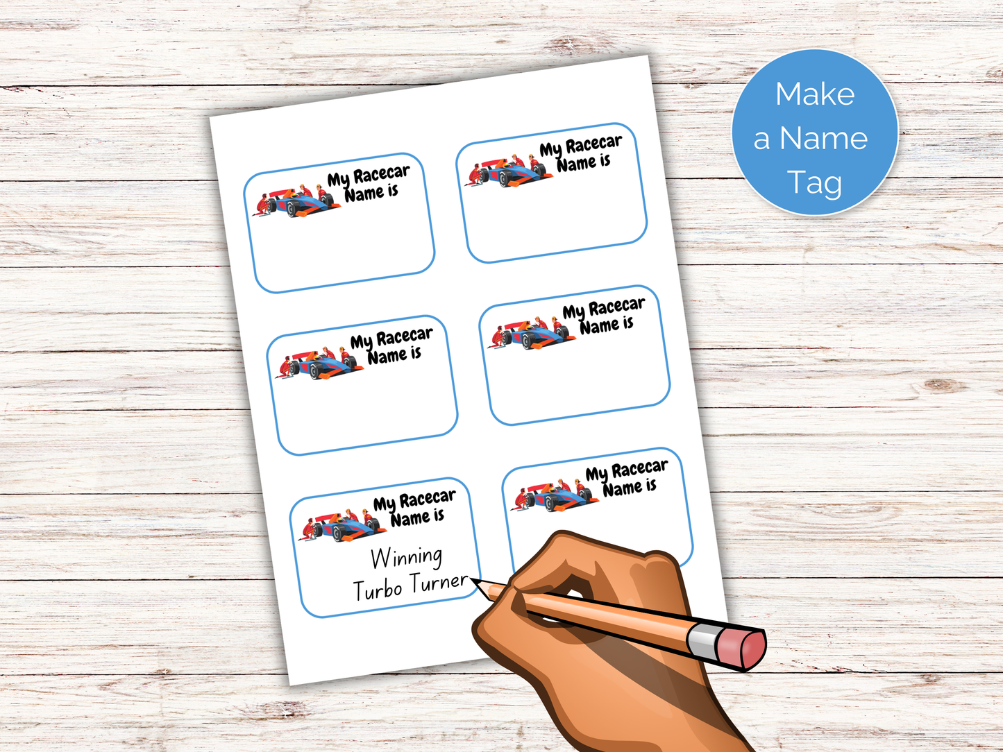 What's Your Race Car Name Game + Name Tags