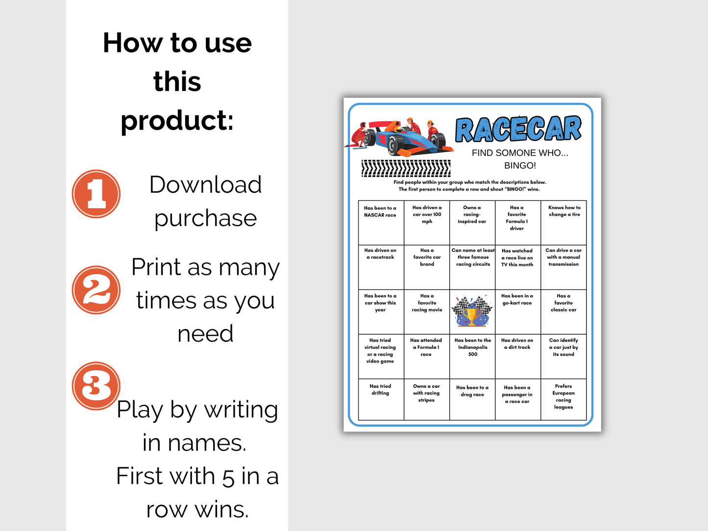 Car Racing Find Someone Who