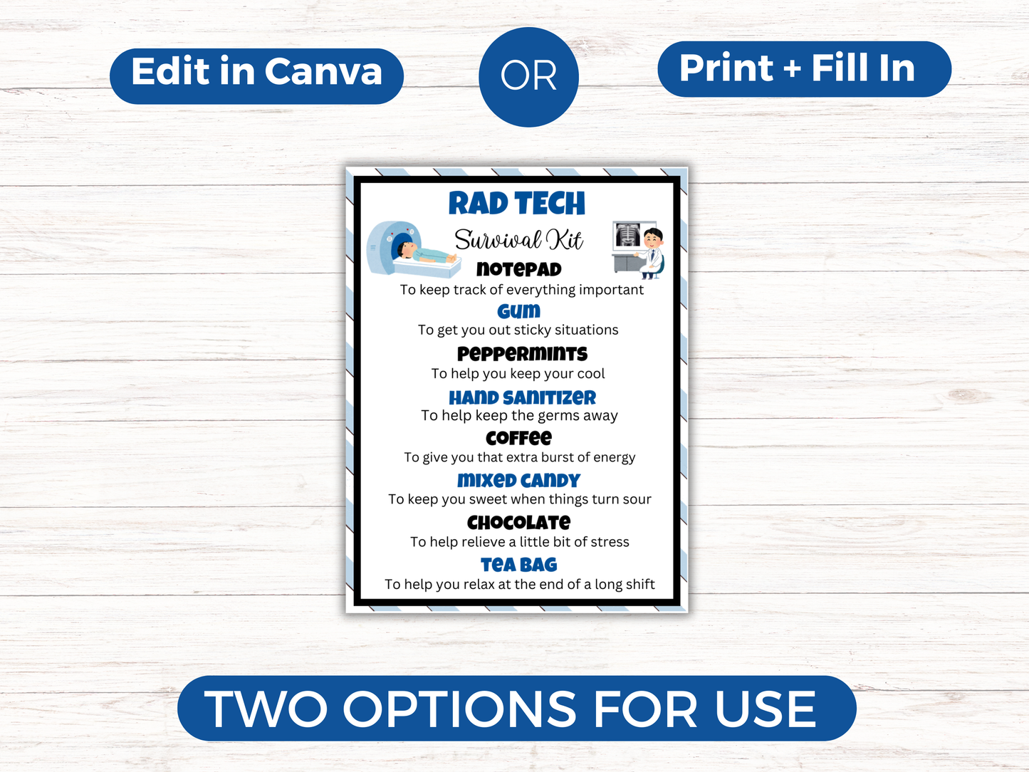 Editable Radiology Tech Survival Kit Gift Tags