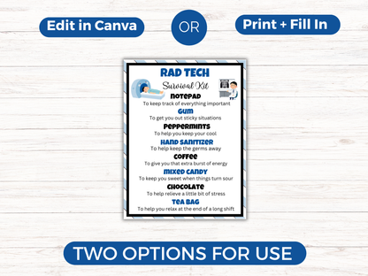Editable Radiology Tech Survival Kit Gift Tags