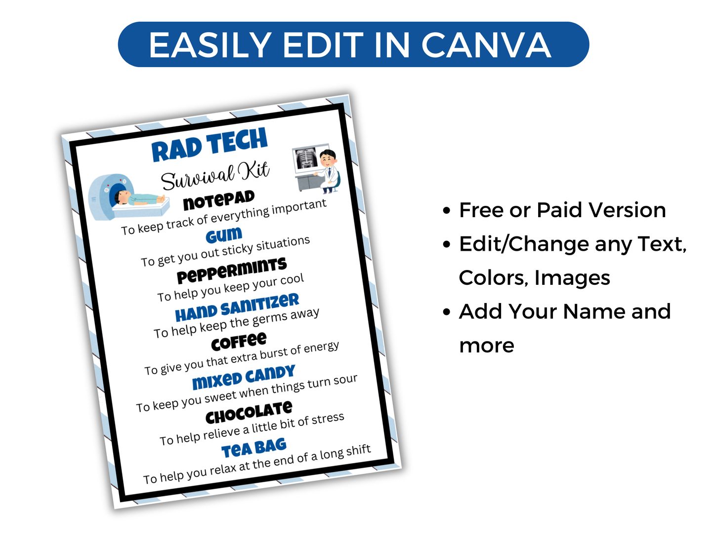 Editable Radiology Tech Survival Kit Gift Tags